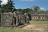 Angkor Thom - Terrace of the Elephants, elephant heads with trunks forming pillars.